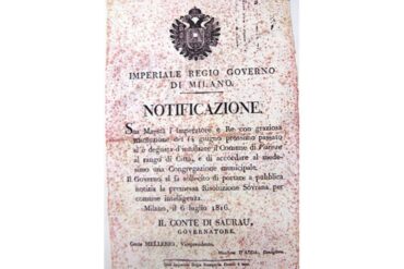 Decreto regio che rende Varese Città 18 giugno 1816, registrato 6 luglio 1816