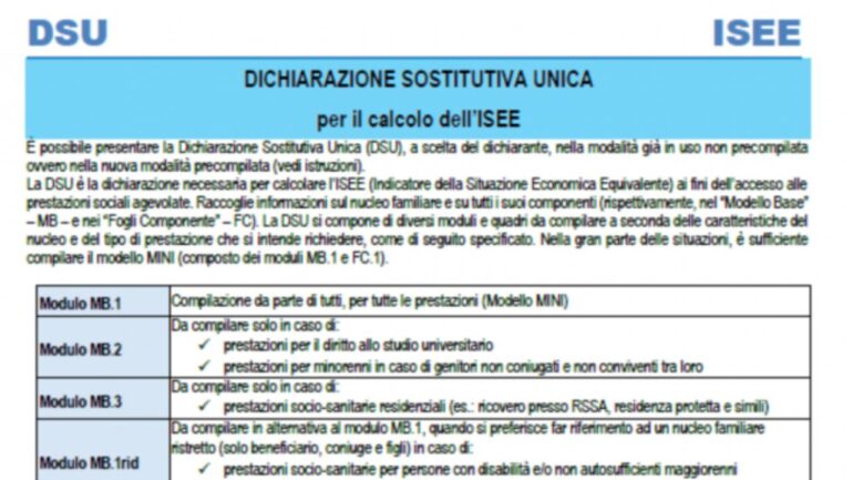 DSU Dichiarazione Unica Sostitutiva